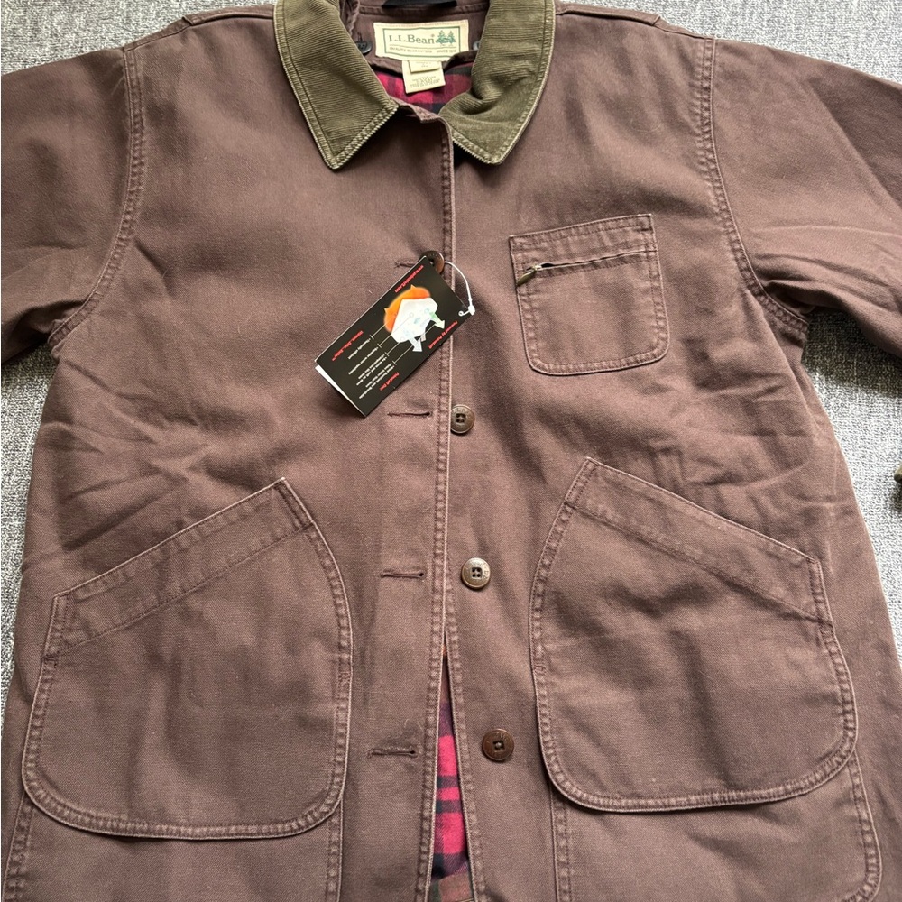 L.L. Bean Vintage Women’s Chocolate Brown Barn Field Jacket Green Corduroy Trim - Picture 5 of 7